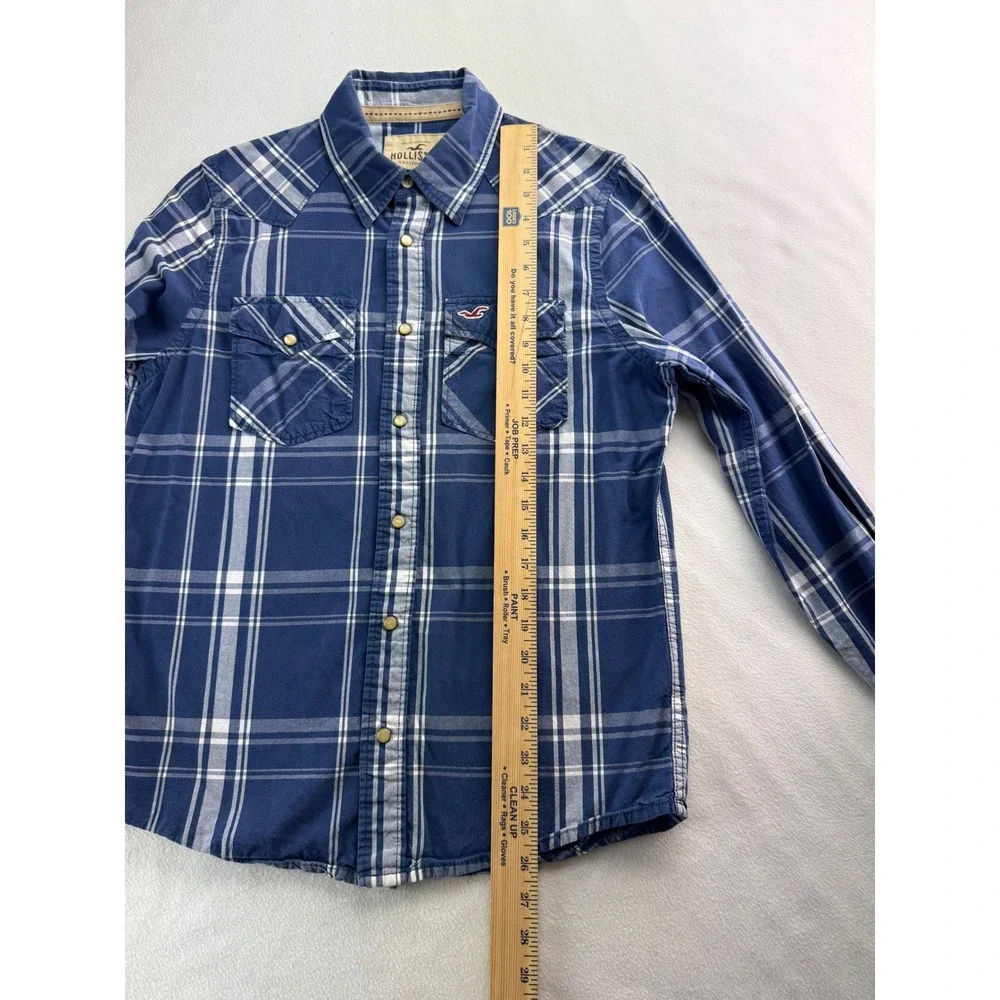 Hollister Big‎ Boys Blue Plaid Western Pearl Snap Long Sleeve Shirt Medium